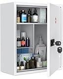 Uniclife Wall Mount Medicine Cabinet with Combination & Key Lock Locking First Aid Cabinet Lockable Medical Cabinet Large Capacity Medicine Organizer Secure Steel Wall Cabinet Metal Storage Box, White