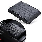 Tesnaao Pack-1 Car Armrest Box Booster Pad, 12.5" x 8.6" x 1.9" Memory Foam Leather Relieve Elbow Pressure Cushion, 3D Diamond Lattice Non-Slip Breathable Protection, Universal for Cars (Black)