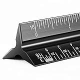 Architectural Scale Ruler for Blueprint, 12'' Metric Metal Engineers Triangle Drafting Ruler with Imperial Measurements for Architects Engineering, Artists, Draftsman Drawing, Laser-Etched Markings