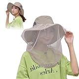 Mosquito Net Hat,Women&Men Bug Net for Head,Mosquito Face Net UPF 50+ Sun Protection with Hidden Netting Hat Outdoors for Beekeeping Camping Gardening(Polyester, Khaki)