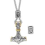 Viking thor hammer mjolnir necklace for men rune amulet noridc jewelry viking gift for men (Between gold)