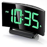 GOLOZA Digital Alarm Clock for Bedroom, Digital Clock with Modern Curved Design, Conspicuous LED Numbers, 5 Levels Brightness+Off, 2 Volume, 3 Alarm Tones, Snooze, Power-Off Memory, 12/24H