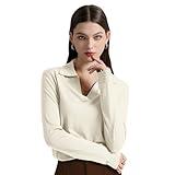 GreenMount Women's Super Lightweight Worsted Deep V-Polo Casual Loose Cashmere Sweater Pullover Lapel Long Sleeve for Spring and Summer Keep 37.5 Warm