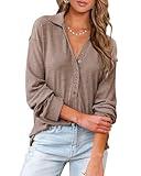 BTFBM Women Casual Button Down Fall Blouses 2024 Long Sleeve Solid Business Work Tops Cute Relaxed Fit Shirts(Solid Brown, Medium)