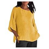 FAVIPT Amazon Outlets Linen Tops For Women Boho Summer 3/4 Sleeve Crewneck Blouses Tunics Loose Fit Plus Size Soft Tee Shirts 2024 Fashion, X-Large, 01❁❁yellow