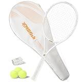 MBFISH Tennis Racket - Super Value Set with Pre-Strung, Comfortable Handle, 27'' Tennis Racquet for Adults, Includes 3 Tennis Balls, 2 Overgrips and 1 Tennis Bag White