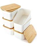 AREYZIN Plastic Storage Bins with Bamboo lids and Stackable Storage Baskets for Shelves - Organize Your Home or Office with These Space-Saving Storage Solution,6 Pack,White