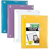 Five Star Pocket Folder + Study App, 4 Pack, 2 Pocket Folder with Prong Fasteners, Customizable Cover, White, Amethyst Purple, Harvest Yellow, Tidewater Blue (340220B-ECM)