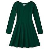 The Children's Place girls Solid Long Sleeve Pleated Knit Dress, Spruceshad, 6-May US