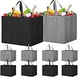 WISELIFE Reusable Grocery Shopping Bags 10 Pack Large Foldable Tote Bags Bulk, Eco Produce Bags with Long Handle for Shopping Groceries Clothes (Grey&Black)