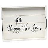 Elegant Designs HG2000-GNY Champagne Toast Decorative Wood Serving Tray w/ Handles, 15.50" x 12", Light Gray Happy New Year