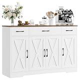 HOSTACK Buffet Cabinet with Drawers, 55" Large Sideboard Buffet Storage Cabinet with Shelves and Doors, Modern Farmhouse Coffee Bar Cabinet Wood Buffet Table for Kitchen, Dining Room, White/Rustic