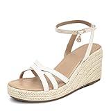 Dressy Open Toe Sandals , Lotgnimry Platform Wedge Sandals with Cushioned Insole and Ankle Strap Buckle,Strappy Espadrille Wedge Sandals for Women Comfortable Summer (White, US Footwear Size System, Adult, Women, Numeric, Medium, 8.5)