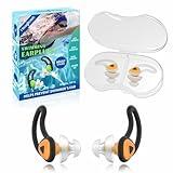 Hearprotek Ear Plugs for Swimming, [2 Pairs] Swim Ear Plugs Adults-Waterproof Silicone Water earplugs for Men Women Juniors Swimmers Pool Shower Bathing (Orange)