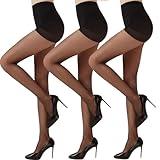 Citystl 3 Pairs Black Sheer Tights for Women - 20D Resist Tears Control Top Pantyhose with Reinforced Toes, Smooth, Supple(Black-M)