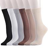 EPEIUS Women Bamboo Socks Soft Thin Women's Crew Socks Seamless Toe Viscose Bamboo Dress Calf Socks Black White Grey Brown 6 Pairs Size 6-10