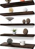 YYWUOJJ Wood Floating Shelves for Wall Decor, Rustic Wall Shelves for Bedroom Bathroom Kitchen Living Room, Set of 5 Walnut