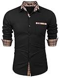 COOFANDY Men's Long Sleeve Dress Shirt Casual Button Up Untuckit Shirt Black Large