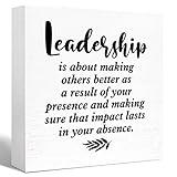 Inspirational Wood Box Sign Leadership Quote Wooden Block Sign Motivational Desk Décor for Home Office Cubicle Table Décor,Retirement Gift Boss Gift for Leader