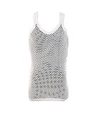 Mens premium 100% Cotton mesh string vest, Fishnet sleeveless tank top (US, Alpha, X-Large, Regular, Regular, White)