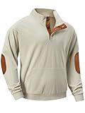 JMIERR Mens Sweatshirt Casual Long Sleeve Quarter Button Collared Pullover Fall Corduroy Sweaters with Pockets, L, Beige