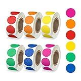 Misofuki 3000 PCS 3/4" Round Color Coding Circle Dot Labels Includes Bright Yellow Green Red Pink Orange Blue(6 Rolls,500 Labels/Roll)