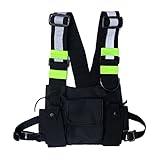 Multi-Pocket Chest Rig Bag Reflective Vest Chest Bag for Men Hands Free Radio Front Pack Hip Hop Streetwear Chest Pack Tactical Harness for Women Mens Vest Bag (Black with Reflective Strap)