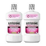 Listerine Sensitivity Mouthwash, Zero Alcohol, Less Intense Formula, for Sensitive Teeth, Bad Breath Treatment, Alcohol Free Mouth Wash for Adults; Fresh Mint Flavor, 500 mL (Pack of 2)