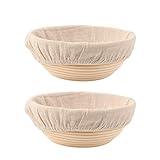 DOYOLLA Bread Proofing Baskets Set of 2 8.5 inch Round Dough Proofing Bowls w/Liners Perfect for Home Sourdough Bakers Baking