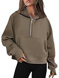 AUTOMET Womens Hoodies Half Zip Sweatshirts Fleece Jackets Tops Oversized Comfy Pullover Fall Outfits Y2k 2024 Winter Clothes Coffee XL