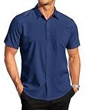 COOFANDY Men's Casual Button Down Shirts Regular Fit Business Stretch Dress Shirts Deep Blue