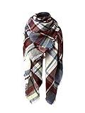 American Trends Trendy Women's Cozy Warm Winter Fall Blanket Scarf Stylish Soft Chunky Checked Giant Scarves Shawl Cape (One Size, Purple Blue Scarf)