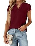 Blooming Jelly Women's Dressy Casual Tops Business Work Blouses Cute Button Down Shirts 2024 Summer Elegant Cap Sleeve Chiffon Tshirt (Wine Red,Medium)