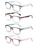 Loycco 4 Pack Computer Reading Glasses Blue Light Blocking Anti Eyestrain Flexible Lightweight Square Readers for Women Men