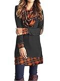 Famulily Tunic Sweater Turtle Neck Top for Women Long Sleeve Loose Fit Elbow Patch Plaid Splice Pullover Sweatshirts(Orang Plaid,Medium)