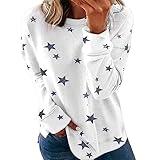 camisas de botones para mujer limitedtime deals of the day order Jumpers for Women 2024 Crewneck Star Graphic Long Sleeve Sweatshirt Oversized Tready Casual Loose Fit Pullover Tops White 3X-Large