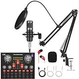 Podcast Equipment Bundle, Audio Interface with Cardioid Designer BM800 Mic for Gamer and All-in-One DJ Mixer, Perfect for Live Streaming, Singing, YouTube, Gaming