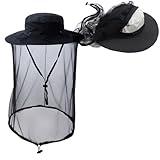 Fishing weedeating Hat Sun Protection Hat Mosquito Head Net for Outdoors Hat with Hidden Net Mesh Black