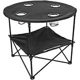 Wakeman Camping Table - 2-Tier Folding Table with 4 Cupholders and Carry Bag for Picnic, Tailgate, Beach, or Camp - Camping Gear Outdoors (Black)