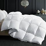 ELNIDO QUEEN® Feather Comforter Filled with Feather & Down - All Season White Queen Size Duvet Insert - Luxurious Fluffy Hotel Style Bedding Comforter - Ultra Soft 100% Cotton Cover Queen 90x90 Inch