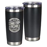 Christian Art Gifts Large Stainless Steel Inspirational Travel Mug Tumbler for Men & Women: Stand Firm Encouraging Bible Verse, Double Wall Vacuum Insulated w/Lid, Hot/Cold Beverage, Black, 18 oz.