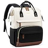 LOVEVOOK Laptop Backpack for Women, 15.6 Inch Work Business Backpacks Purse with USB Port, Large Capacity Nurse Bag College Bookbag for School, Waterproof Casual Daypack for Travel,Black-White-Brown