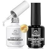 Beetles Gel Base and Top Coat,2 Pcs 15ml Upgrade Super Shiny Gel Top Coat and Base Coat Set,Glossy and Long-Lasting Gel Polish,Soak Off Nail Lamp Foundation Combination Gel Polish Base and Top Coat