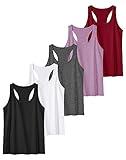 TELALEO 5 Pack Workout Tank Tops for Women, Athletic Racerback Sports Tank Top, Loose Sleeveless Dry Fit Shirts Black/Grey/White/Red/Purple M