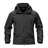 TACVASEN Men's Military Fleece Liner Hooded Jackets Winter Warm Fleece Hood Softshell Tactical Waterproof Snowboard Jacket Black XL