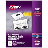 Avery Customizable Name Badges with Magnets, 3" x 4", Clear Name Tag Holders with White Printable Inserts, 24 Magnetic Name Badges (8780)