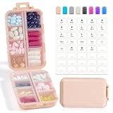 14 GRIDS Travel Pill Organizer Box with Labels - Travel Medicine Case Kit - Pocket Daily Pharmacy Container - Travel Medication Holder Dispenser for Fish Oil Vitamin Supplement Storage - Pink