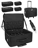 MONSTINA Rolling Makeup Train Case,Trolley Cosmetic Case,3-Layer Cosmetic Organizer,Extra Large Makeup Travel Bag for Hairstylist, Trolley Travel Hairdressing Case with Adjustable Divider(Black)