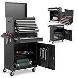 Goplus Tool Chest, 5-Drawer Rolling Tool Storage Cabinet with Detachable Top Tool Box, Liner, Universal Lockable Wheels, Adjustable Shelf, Locking Mechanism, Metal Tool Cart for Garage Workshop