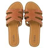 UBXRIN Women's Slide Sandals Comfortable Causal Flat Sandals Summer Open Toe Slip On Slippers,Cognac US8